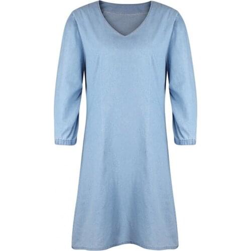 2021 Women Casual Office Dress Solid Color V Neck Summer Half Sleeve Elastic Cuff Knee-length Dress for Party Lady Dress