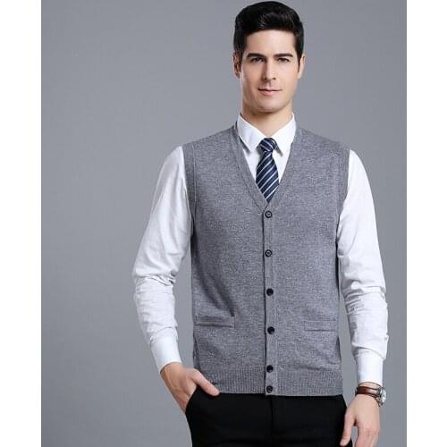 Winter Mens Slim Fit Sleeveless Pure 100% Soft Wool Knitting Pullover Casual Sweater Vest V-neck Solid Color Sweater