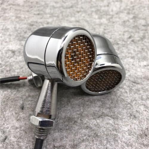 1 Pair Metal Grill Mesh Lens Universal Motorcycle Front Rear Turn Signal Light Vintage Chrome Scooter LED Indicator Flashers