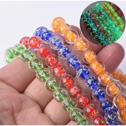 10pcs Round 10mm Handmade Luminous Lampwork Glass Loose Beads for Jewelry Making DIY Crafts Findings