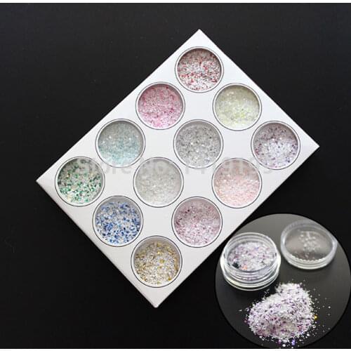 12 Colors Nail Glitter Powder Decoration Snow Glitter Acrylic UV Gel Nail Extension Builder 3D Nail Art Carving Polymer Manicure