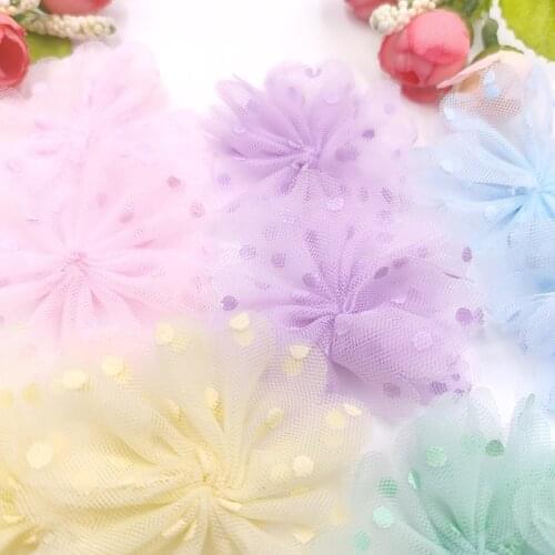 20Pcs/LOT 6CM Polka Dot Mesh Fabric Flower Appliques For DIY Handmade Children Hair Clip Accessories Patches
