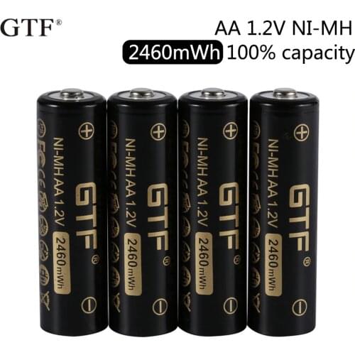 2020 New GTF 1.2V NI-MH AA battery 2460mWh 2050mAh 100% capacity rechargeable battery for Camera Flashlight