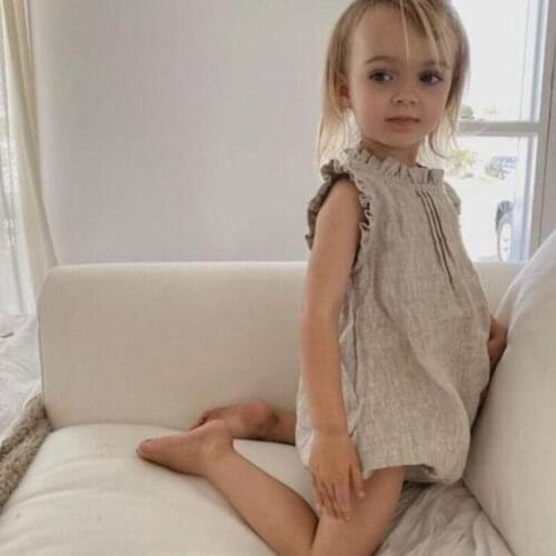 5Pcs/lot Baby Romper Suit New Pure Color Sleeveless Climb Clothes Lace Breathable Linen Garment Girl Childrens Clothing