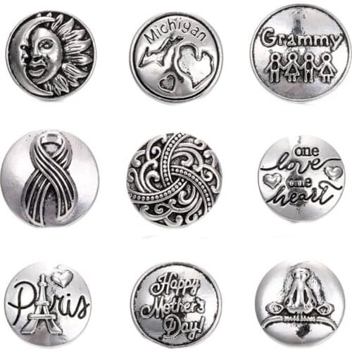 5Pcs/lot Random Mixed Styles Tree 18mm Metal Snap Button Jewelry For Snap Bracelet Watches Women One Direction DIY Jewelry