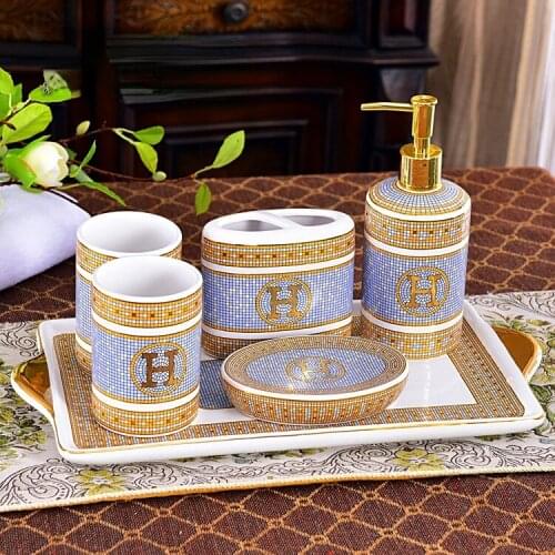 6pcs European high-end ceramic bathroom toiletries creative bathroom mouthwash cup toothpaste holder lotion bottle Decor CL82106