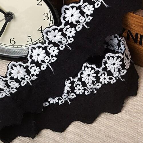 10 Yard/lot Handmade diy clothes accessories lace trim cotton cloth embroidery Black with white 4.5cm width lace fabric -ZQ
