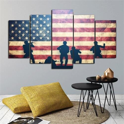 The American flag 5pcs Ancient World Map Retro Wall Art Home Decor Canvas HD Print Paintings on The Wall Poster Modular Pictures