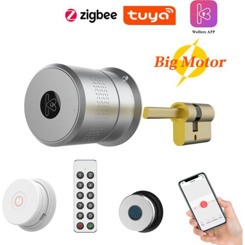Aluminium Alloy Tuya Zigbee Optional Remote Control Automatic EU Cylinder Lock Airbnk M521 Big Motor Power Fingerprint Password