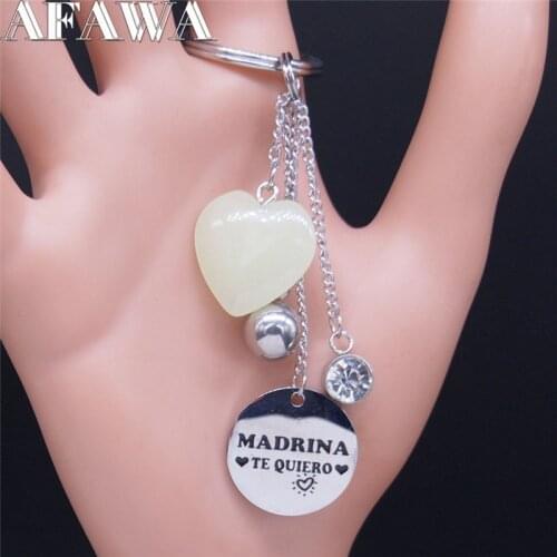 MADRINA TE QUIERO Luminous Stainless Steel Heart Key Chains Silver Color Tassel Cute Keychain Jewelry porta chaves mulher K77805