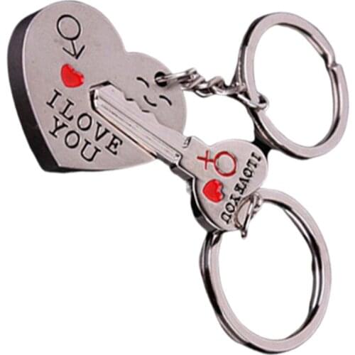 1 Pair Heart Key Shape Couple Keychain Keyring Valentines Day Lover Gifts I Love You Heart Key Women Men Girls Key chain