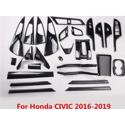 Black Carbon Fiber Car Dashboard Outlet Sticker Cover Gear Door Handle Panel Moulding Trim for Honda Civic 2016 2017 2018 2019