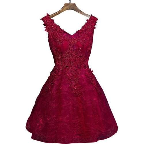 Wine Red Fashion Sexy Evening Dress 2021 Short New V Neck Banquet Small Evening Gown Party Prom Dress Robe De Soiree