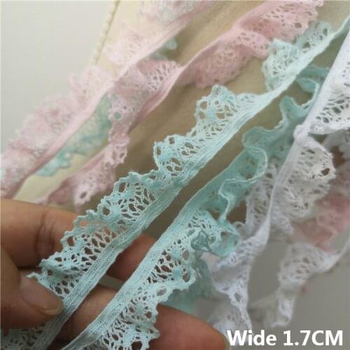1.7CM Wide Cotton Lace Applique Collar Embroidery Ribbon Lace Elastic Ruffle Trim For Dress Guipure Sewing On Clothes DIY Crafts