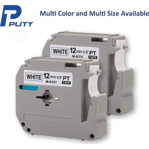 2PCS MK-231 Black on White compatible M tape M-K231 MK231 M231 M K231 12 mmx 8m for Brother P Touch PT-85 PT-75 PT-BB4 PT-55
