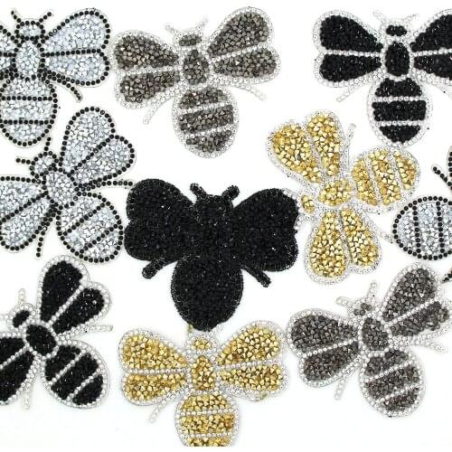 Hot Sale 1Pcs 7.8x6.5cm Bee Rhinestone Patches Sewing Embroidery Patch Cute Applique For Hat T-shirt Clothing Stickers 5 Color