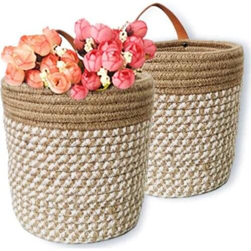 Cotton Rattan Wicker Basket Hanging Flower Plant Pot Sundries Storage Basket Boutique Wall Mounted Garden Decoration