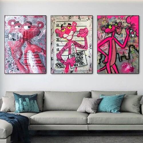 Graffiti Canvas Painting Cartoon Pink Panther Posters and Prints Wall Art Picture for Living Room Wall Decor Cuadro