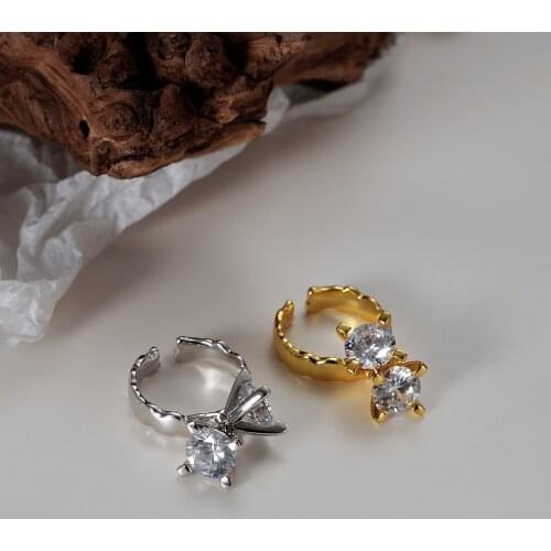 MLKENLY S925 Sterling Silver Open ring Adjustable With Cubic Zirconia Cubes For Women Engagement Wedding Open Ring Jewelry