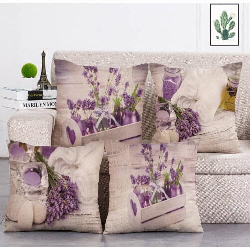 Lavender Cushion Cover Love Pillow Case Cotton Linen 45x45cm Throw Pillow Covers Decor for Valentines Day T315