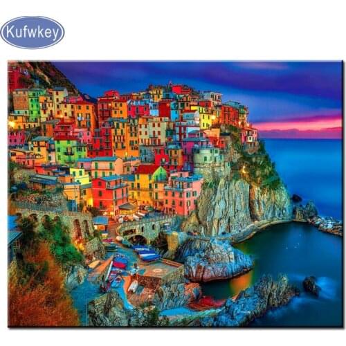 5D Diamond Painting Seaside Town Picture Of Rhinestones Diamond Embroidery Diamond Mosaic Kit New Arrivals Scenery wall art