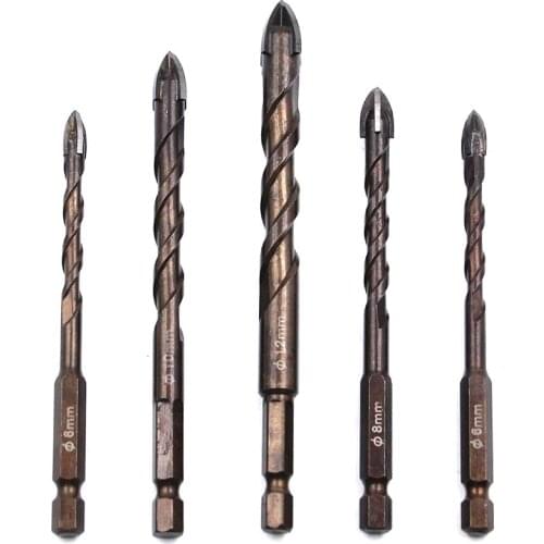 5PCS Set of Cross Hexagon Ceramic Tile Drill Bit Ceramic Hole Opener Alloy Triple-cornered Drill Bit Size 6/6/8/10/12mm