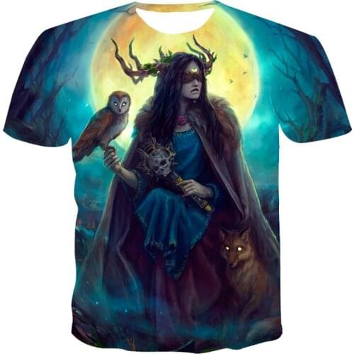 2021 New 3d Printing Witch Cool Style Summer Unisex Short-Sleeved T-Shirt Personality Round Neck Pullover Oversized Xxs-6xl