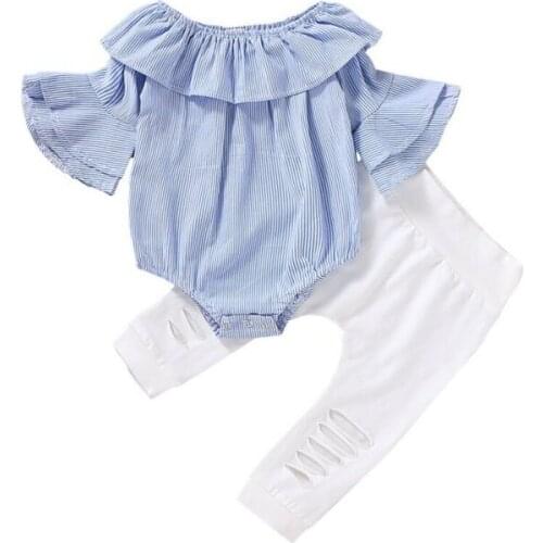 Newborn Toddler Kids Baby Girl Clothes Flare Sleeve Romper Tops Long Pants Outfit Set 2PCS Baby Girls Clothing