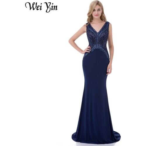 Real Photos Navy Blue Color Beading Handwork Sexy V-Neck Style Formal Evening Dresses vestido de festa robe de soiree WY5188