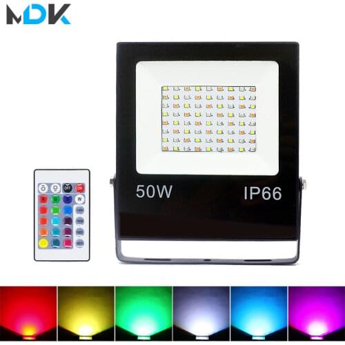 RGB LED Flood Light Outdoor Spotlight 50W 30W 10W Floodlight 16 Colors Reflector Lamp Waterproof IP66 Garden lighting