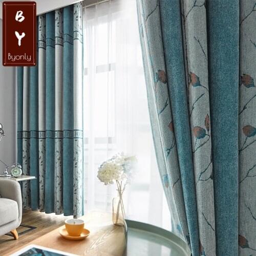 Modern Simple Leaf Chenille Linen Jacquard Finished Custom Blackout Curtains for Living Dining Room Bedroom