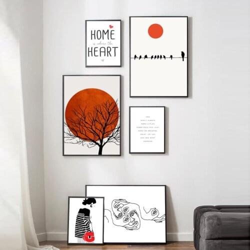 Warm Sunset Bird Canvas Nordic Poster Fashion Wall Art Print Quote Line Painting Decorative Picture Scandinavian Home Decoration