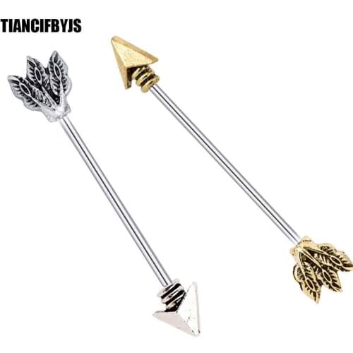 TIANCIFBYJS Wholesale 20pcs Tree Arrow Industrial Piercing Barbell Ear Tragus Cartilage Helix Stud Earring Body Jewelry 2 Colors