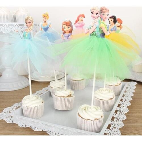 5pcs Princess Birthday Party Decoration Snow White Aisha Anna Veil Cake Flag Girl Birthday Party Decoration Cake Supplies