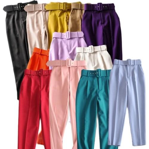 12 Candy Colors 2021 Pants Women Business High Waist Work Wear Leggings OL Office Lady Design Slim Fitness Pencil Trousers Belt