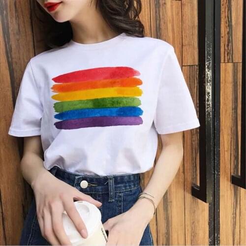 Women 2021 Summer Short Sleeve Rainbow Fashion Print Lady T-shirts Top T Shirt Ladies Womens Graphic Female Tee T-Shirt