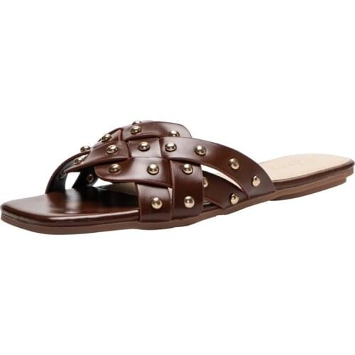 2021Trend Women Slippers Summer Slides High Quality Open Toe Flat Casual Shoes Female Beach Flip Flops Rivet Sandal Big Size