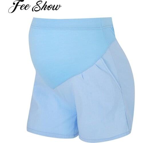 Women Maternity Shorts Summer Casual Outdoors Pregnancy clothes High Waist Adjustable Belt Loose Cotton Pants with Pocket