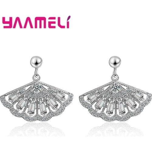 New Attractive Shell Pendant Women Crystal Wedding Earrings 925 Sterling Silver Clear CZ Conch Earrings For Sale