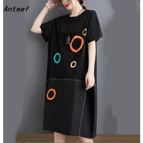 Short sleeve plus size cotton vintage dresses for women casual loose midi woman summer dress elegant clothes 2021 sundress