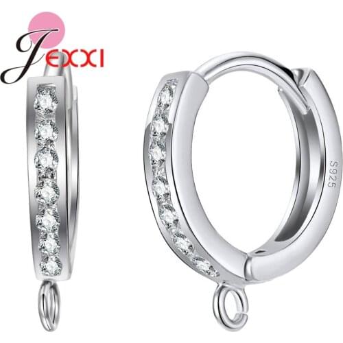 1 Pair Genuine 925 Sterling Silver Shiny CZ Zircons Filled DIY Findings Women Earring Hoops Earwire Fittings Components Hot