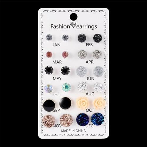 Mixed Color 12 Pairs Ear Studs Womens Earrings Set Round Rhinestone Crystal Flower Fashion Jewelry 2021 Geometric Bow Earings