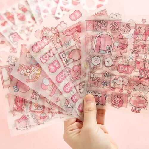 4 Sheets /Bag Girl Heart Strawberry Peach Unicorn Decorative Adhesive Sticker DIY Craft Notebook Decoration