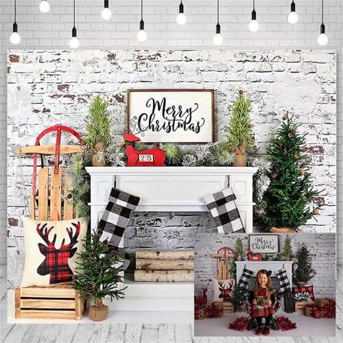 Avezano Backdrops Merry Christmas Tree Elk Pillow Fireplace Socks Decor Banner Kids Photography Backgrounds Photo Studio Props