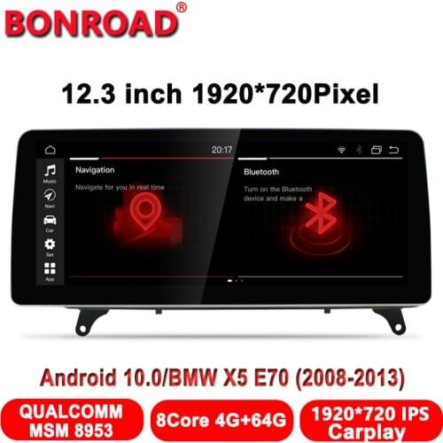 Bonroad Qualcomm 12.3" 1920*720 HD Screen 8Core 4G+64G Car Video Player Multimedia For BMW X5 E70/X6 E71 GPS 2007-2013