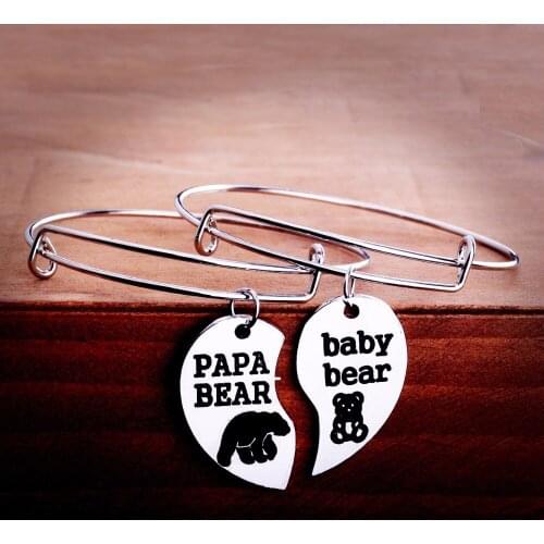 Bespmosp 12Set/Lot Hot Animal PAPA BEAR baby bear Love Broken Heart Bangle Family Fathers Gifts Charm Bracelet Daddy Wholesale