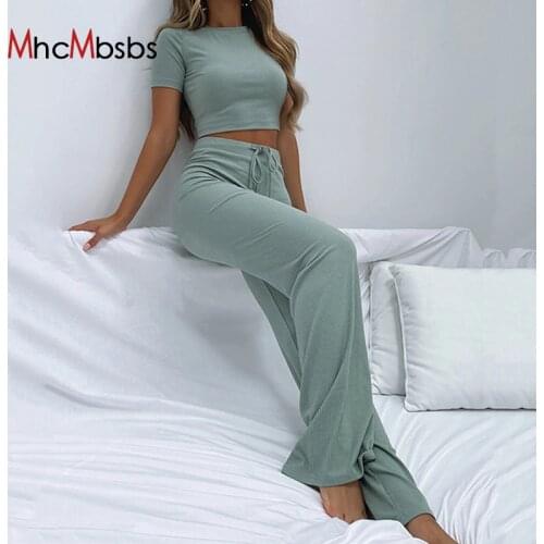 Ribbed Casual Drawstring Pants Women High Waist Straight Sweatpants Joggers Elegant Trousers 2021 Summer Harajuku Y2K Clothing