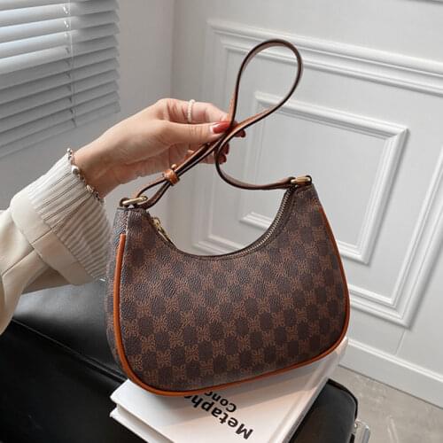 Burminsa Vintage Print Half Moon Armpit Shoulder Bags For Women Designer Brand Small Luxury Ladies Purses And Handbags Fall 2021
