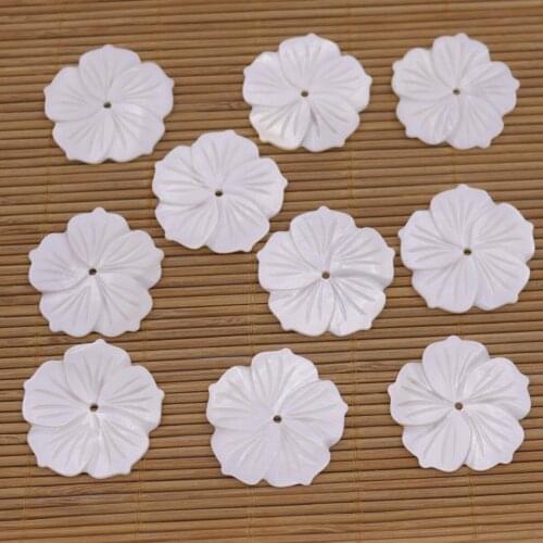 10PCS 32mm Shell Flower Natural White Mother of Pearl Loose Beads Jewelry Making