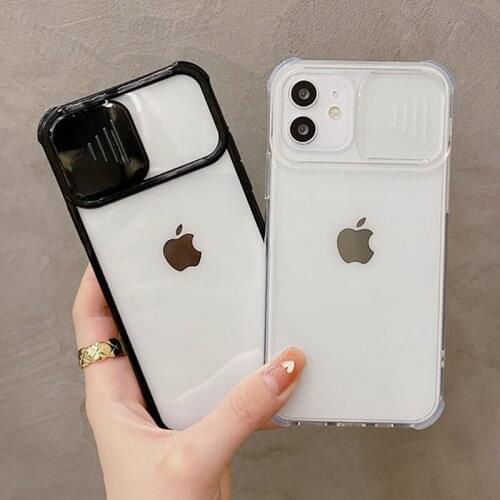 Slide Camera Lens Protector Phone Case For iPhone 12 Mini 11 Pro Max 8 7 Plus XS SE 2020 XR X Soft Transparent Shockproof Cover